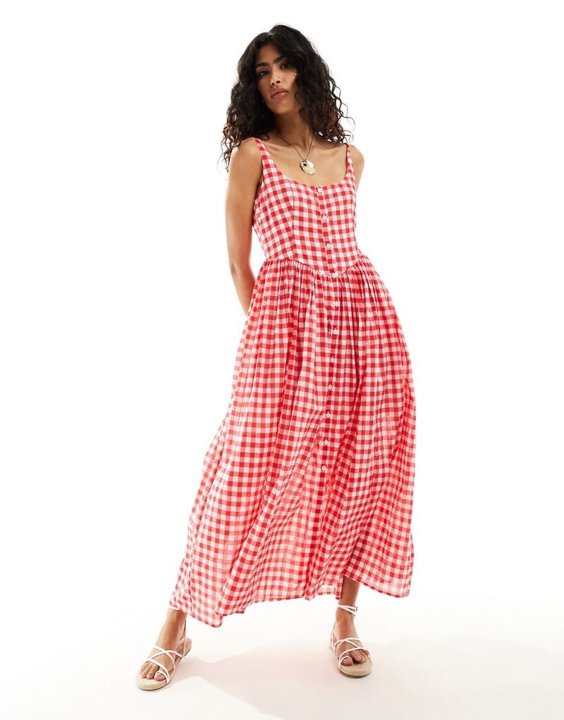 

Красный сарафан миди для пикника из вуали ASOS DESIGN
