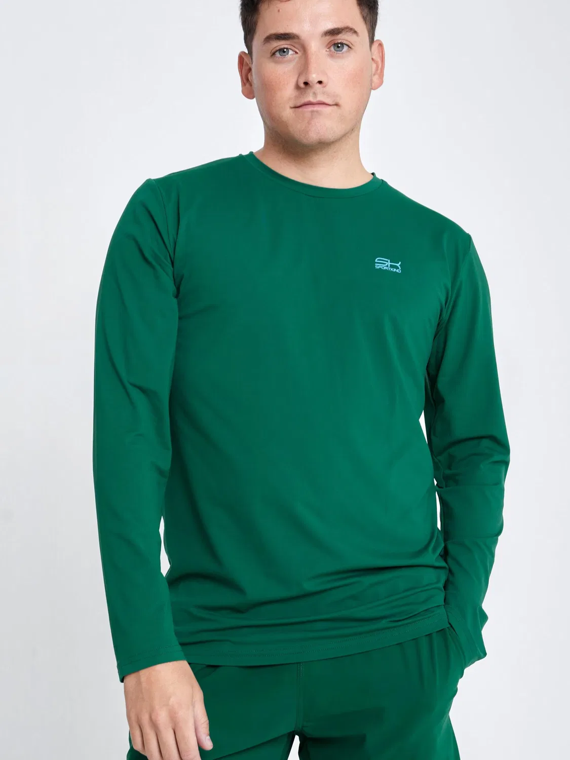 Спортивная футболка Sportkind Performance Shirt с круглым вырезом и длинными рукавами, темно-зеленого цвета — фото 2