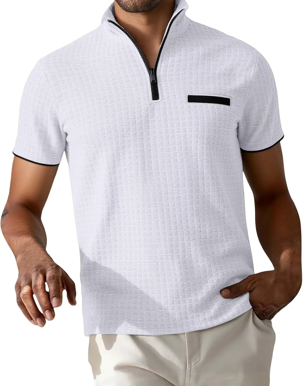 

Мужская поло с молнией в клетку с отложным воротником и коротким рукавом