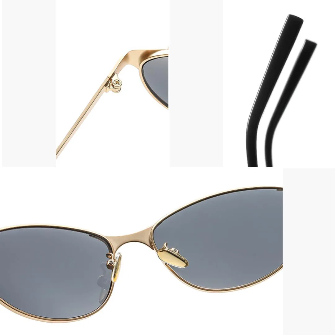 

Роскошные винтажные металлические солнцезащитные очки «кошачий глаз» для женщин и мужчин в стиле панк, хип-хоп, с защитой от УФ-излучения UV400 TVTBBVV, Gold-black