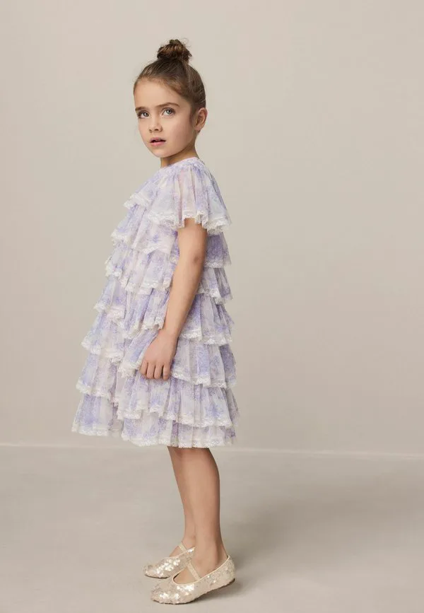 Коктейльное/Вечернее платье стандартного кроя с ярусным подолом Laura Ashley, White Purple — фото 3