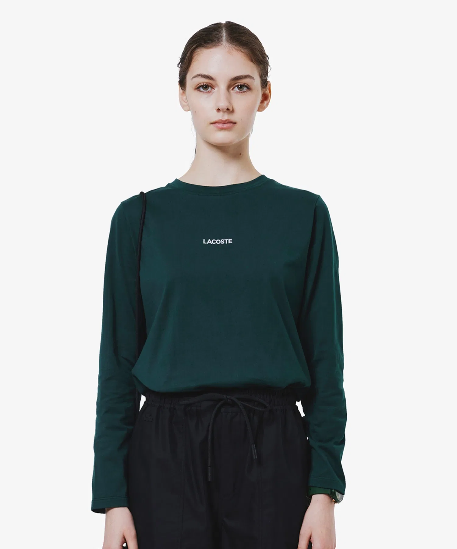 Футболка LACOSTE с вышивкой, тёмно-зелёная — фото 2