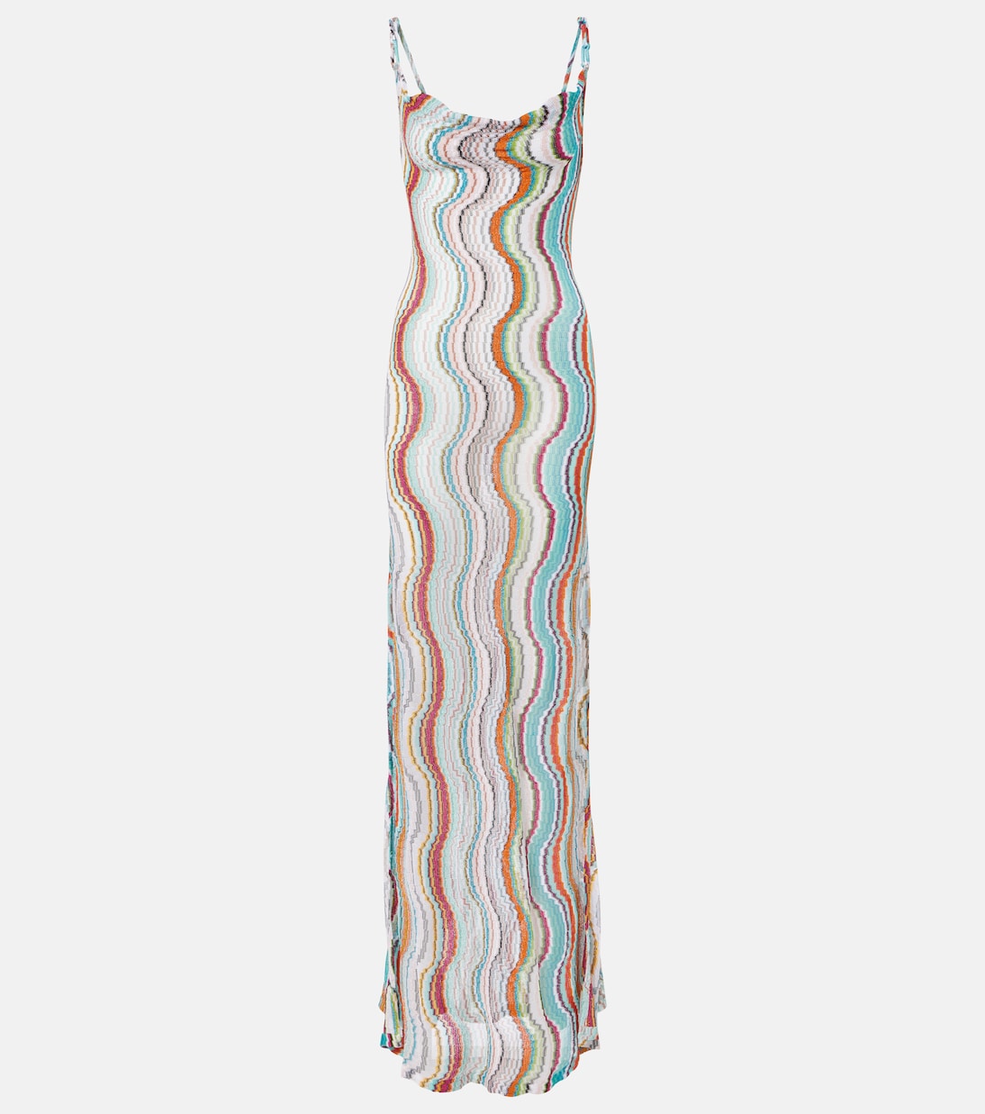 

Волнообразное открытое платье макси с ламе Missoni, Multicolor w/White Base
