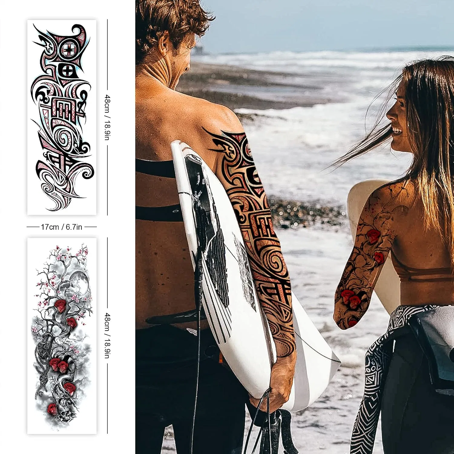 Набор временных татуировок для тела, 18 листов Cayuden, 10 Sheets Of Full Arm + 8 Sheets Of Half Arm Tattoos — фото 2
