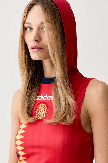 Топ с капюшоном кроп-топ Adidas Originals, красный — фото 4