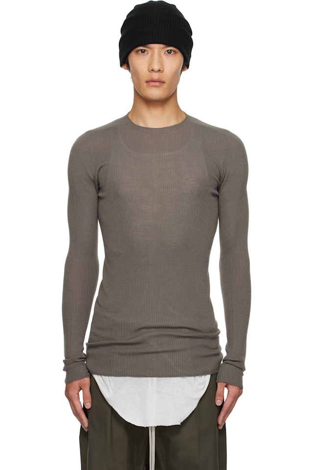 

Rick Owens Серый ребристый свитер с круглым вырезом "Конкордианс"