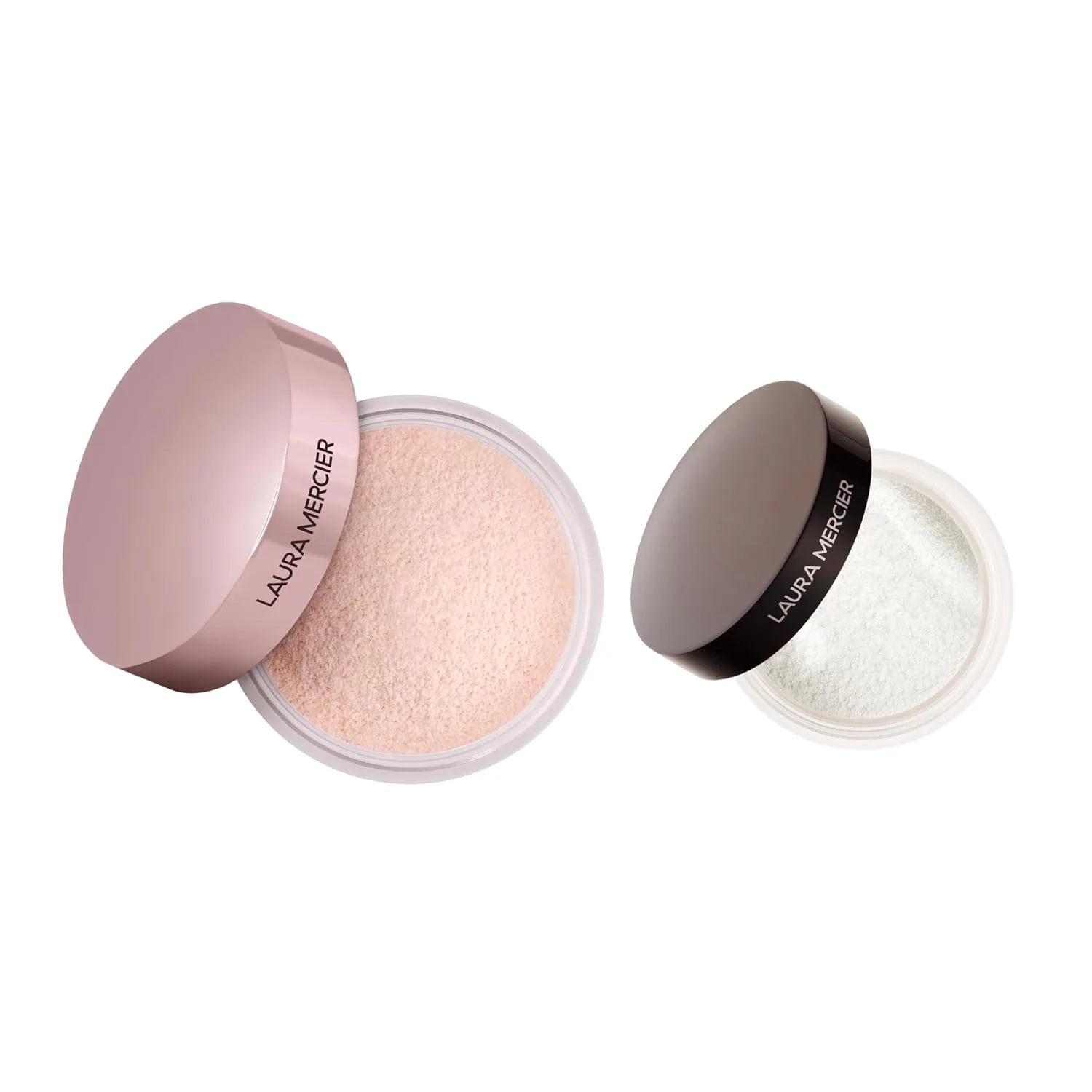 Рассыпчатая прозрачная фиксирующая пудра Laura Mercier в оттенке Tone-Up Rose и осветляющая пудра для области под глазами Secret Brightening Powder в оттенке Translucent Bundle.