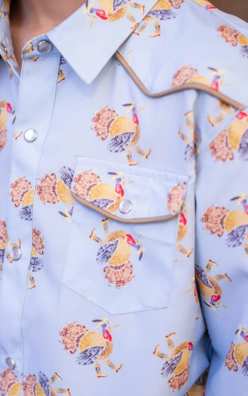 Blue Quail Clothing Co Детская рубашка с длинными рукавами и жемчужными пуговицами в виде индейки, синяя — фото 3