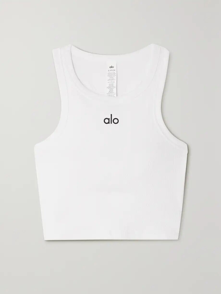 

Укороченная майка Aspire из хлопкового джерси в рубчик Alo Yoga, белый