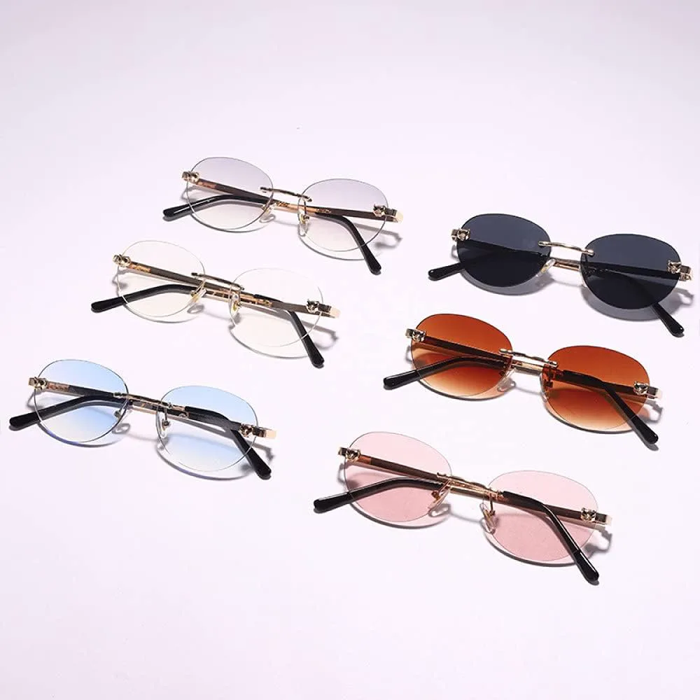 

Ретро-солнцезащитные очки овальной формы без оправы для женщин, градиентные солнцезащитные очки для мужчин, солнцезащитные очки UV400 в винтажном стиле LANGSER, 1