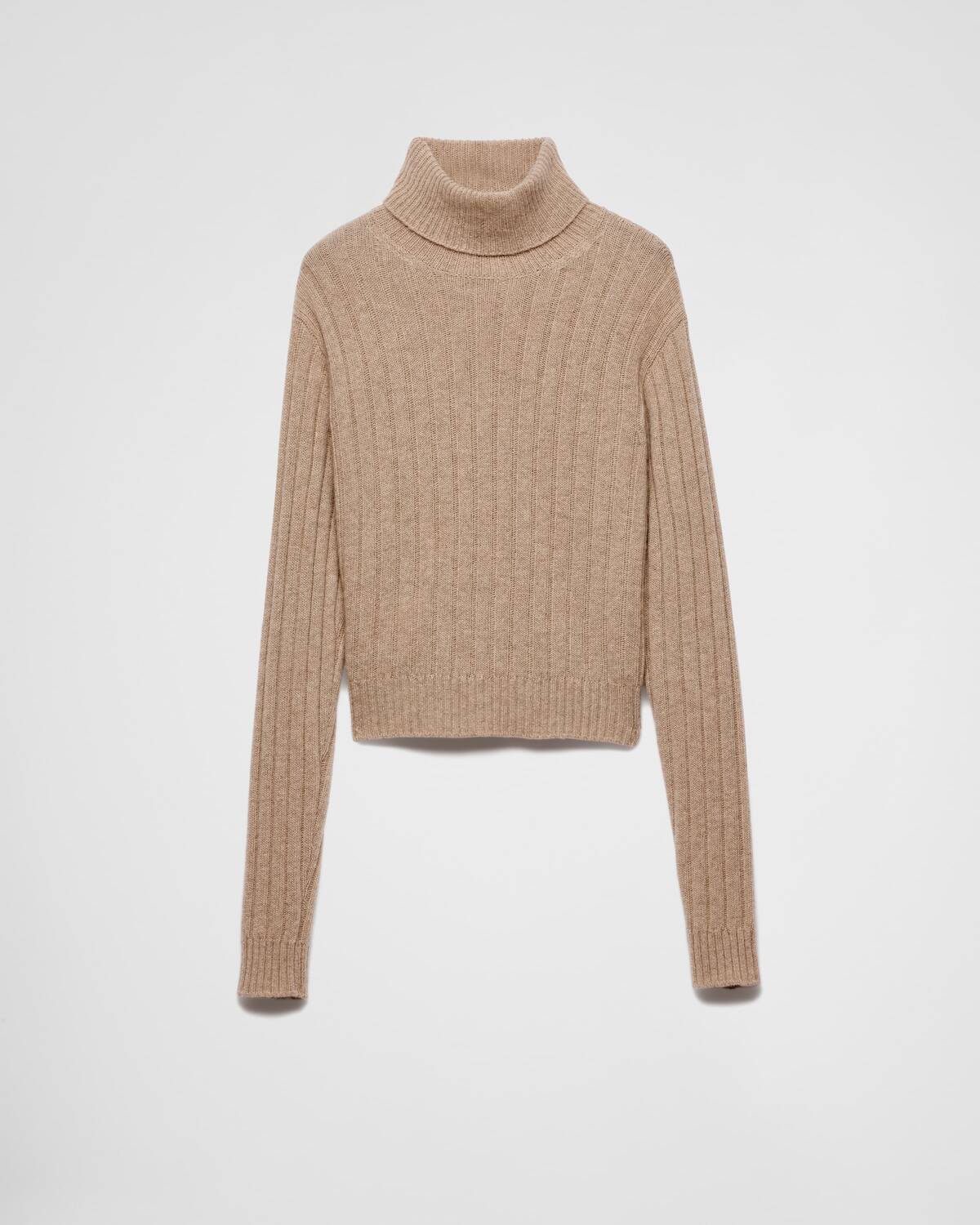 

Свитер с высоким воротником из перерашенного кашемира Prada, бежевый