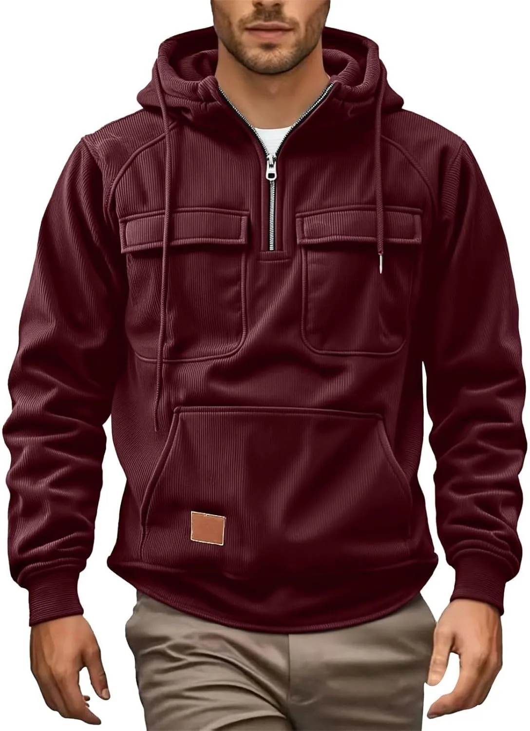 

Wankang тактическая толстовка с капюшоном для мужчин, четверть молнии, кардиган, с карманами