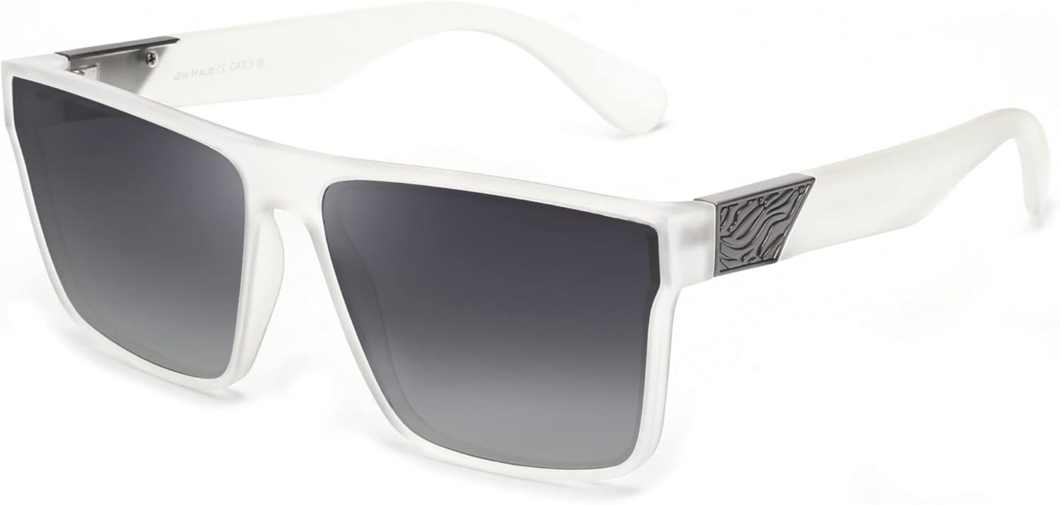 

Солнцезащитные очки JIM HALO Retro, поляризация, УФ400, квадратные, плоская верхняя часть, для вождения, рыбалки, походов, гольфа, унисекс, цвет: #3 Clear Frame / Polarized Gradient Grey Lens