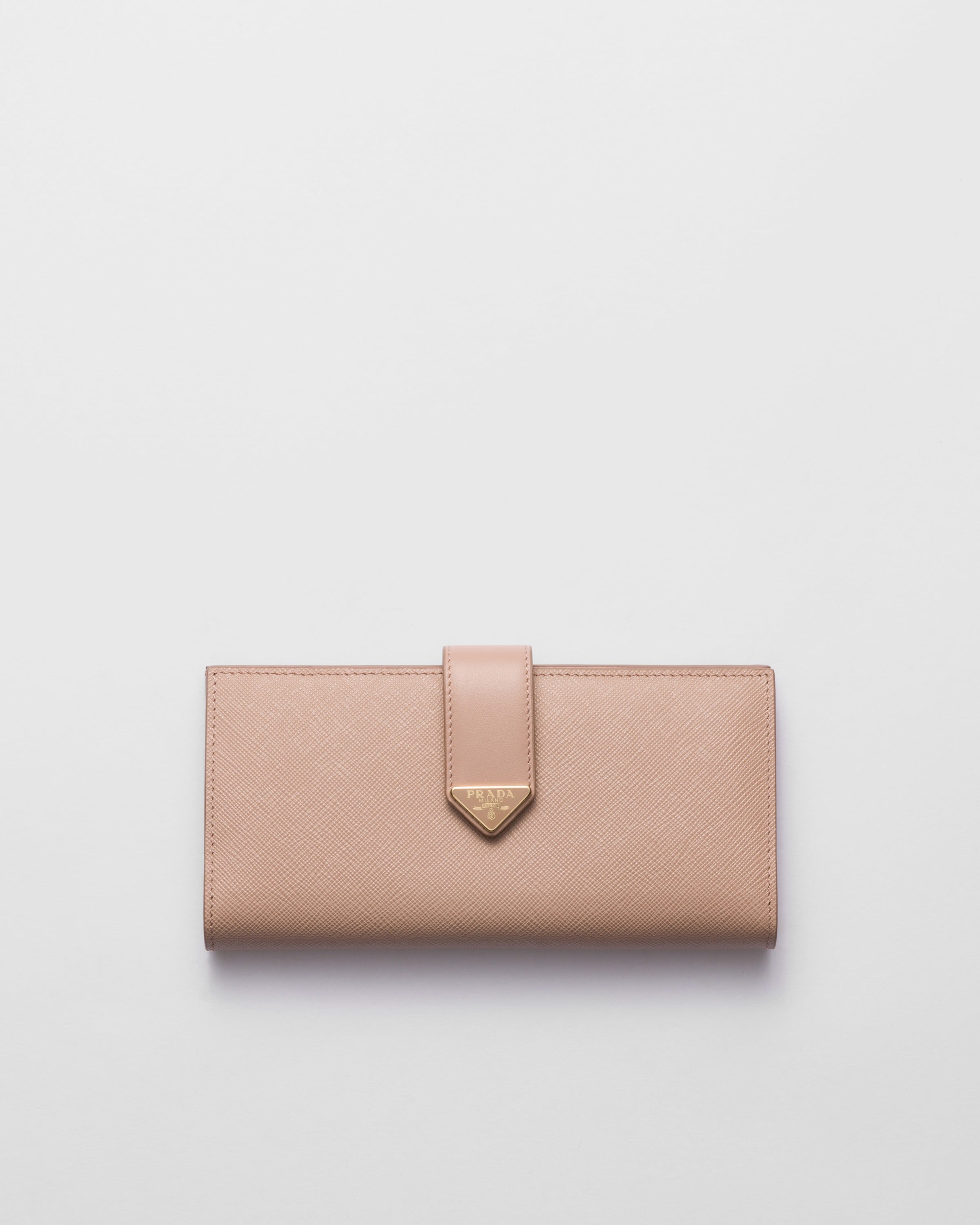 

Большой кошелек из сафьяновой и гладкой кожи Prada, бежевый