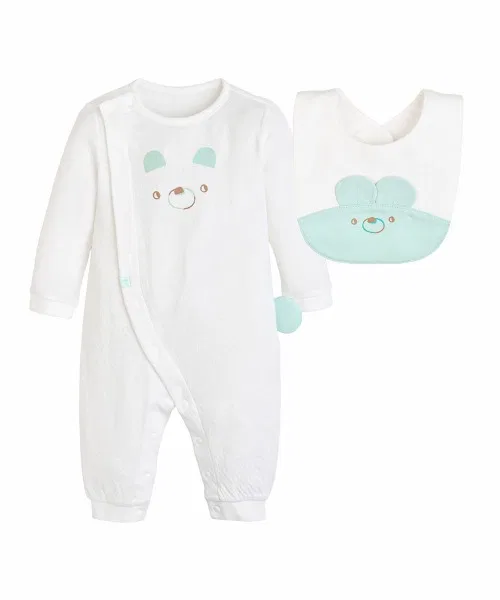 Комплект из длинного боди и слюнявчика moimoln Bear Cotton Double Face, 2 предмета, офф-белый