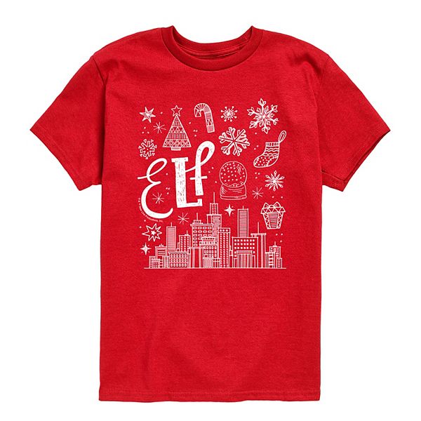 

Футболка с принтом elf icon doodles для мальчиков 8-20 Licensed Character, Red