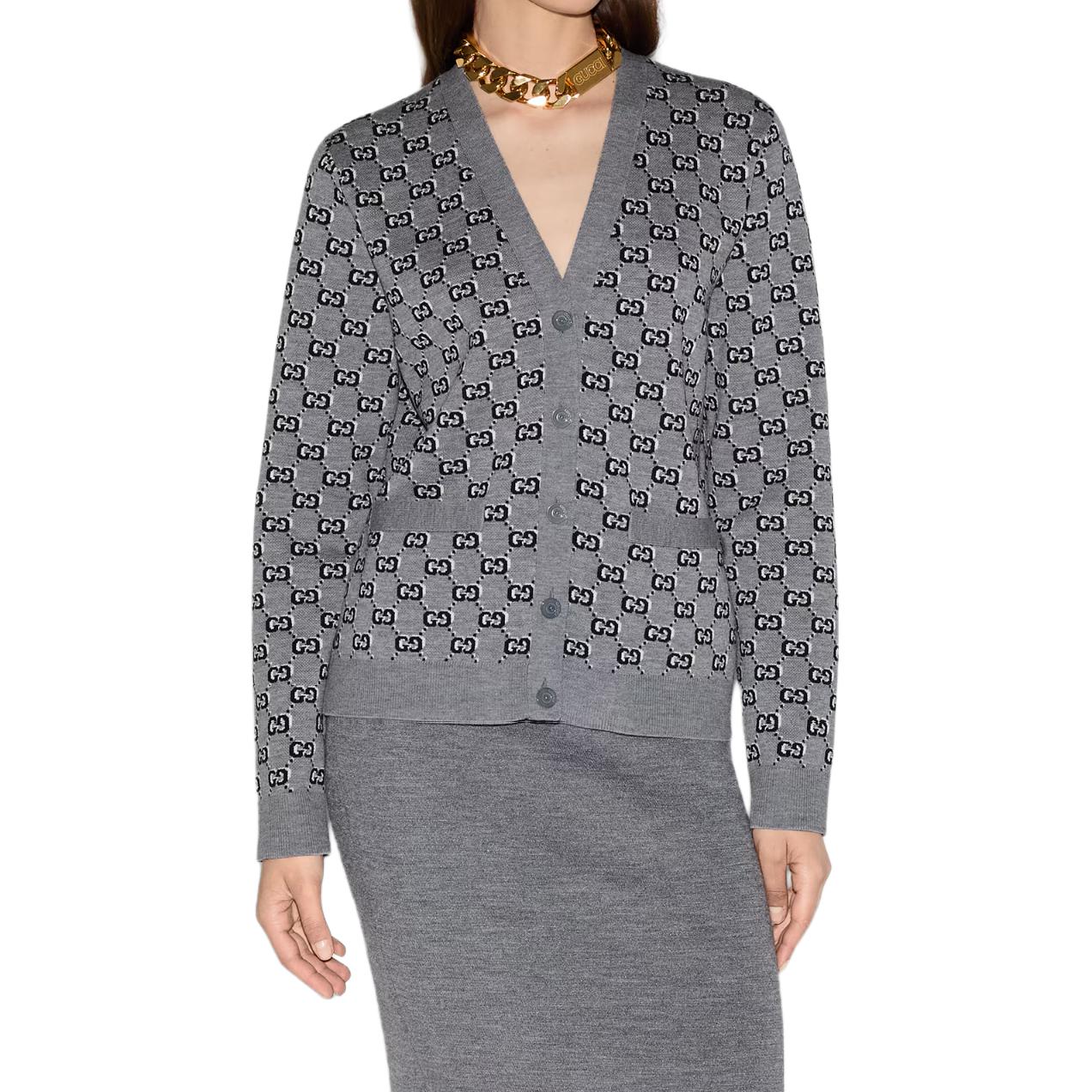 Кардиган GUCCI Gg Shadow Jacquard, фактурный джакард, серый — фото 4