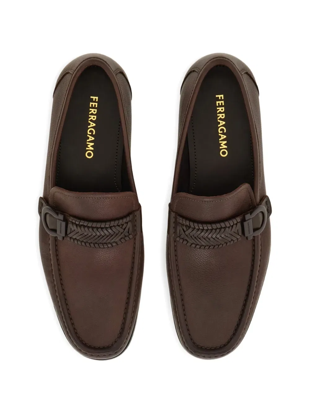 Мокасины с плетеным орнаментом ганчини Ferragamo, коричневый — фото 3