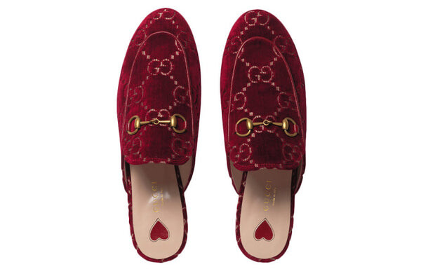 Тапочки princetown gg velvet mules 'red' Gucci, красный — фото 4