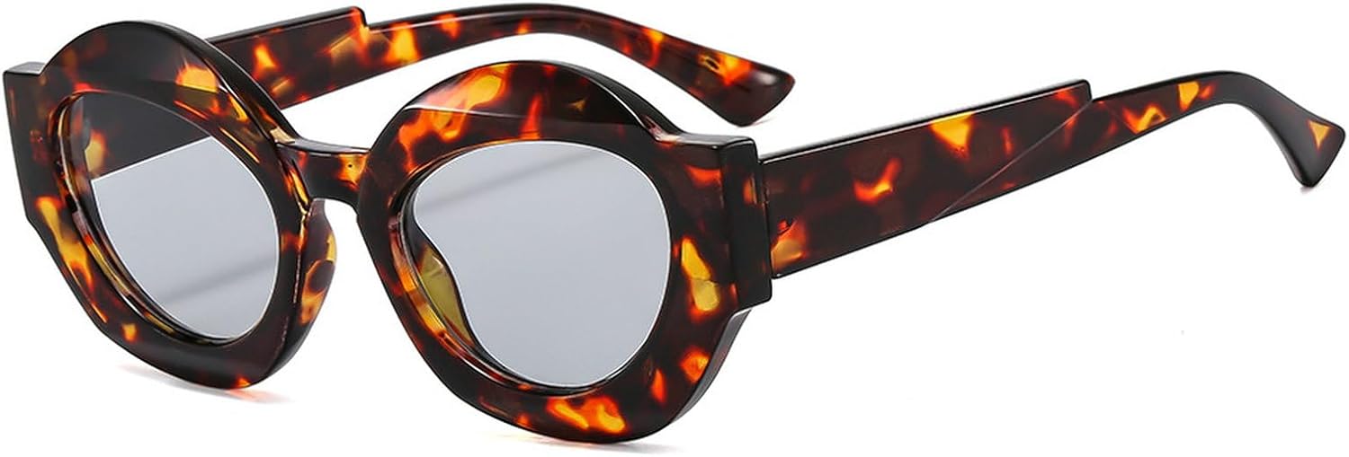 

Солнцезащитные очки COTIA Retro Unique Double Color Oval для женщин, модные, с прозрачным градиентом, защита от УФ-излучения UV400, для мужчин, нестандартной формы, Leopard Grey