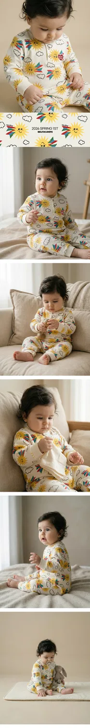 Детский комбинезон с длинными рукавами Baby Sun All Over кремовый от Belita&Boys — фото 2