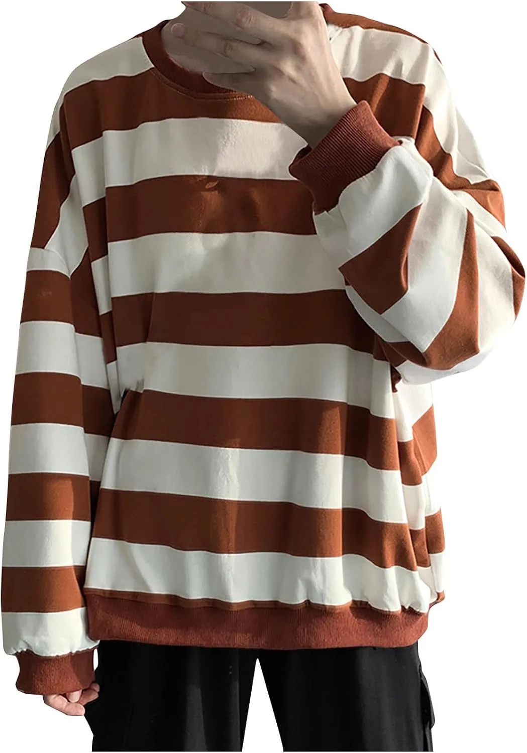 

Мужская футболка с цветными блоками и полосками, длинный рукав, круглый вырез