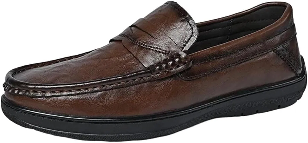 Лоферы кожаные ретро Men's Slip-On Loafers, коричневый