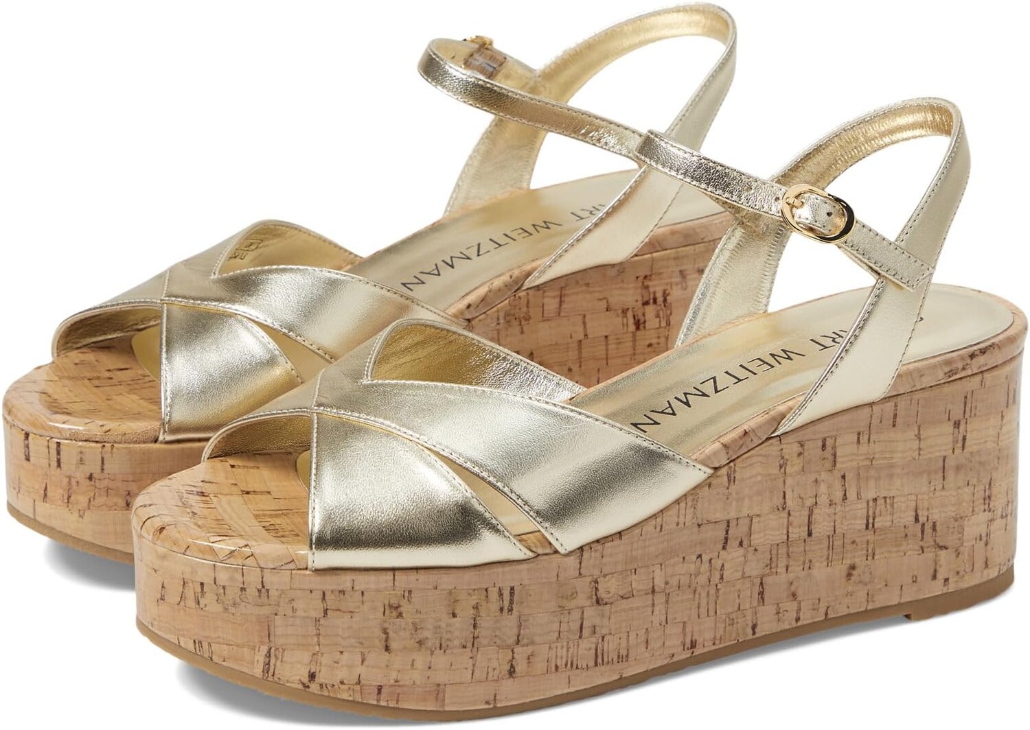 

Сандалии Stuart Weitzman Carmen Midi Wedge, цвет Light Gold