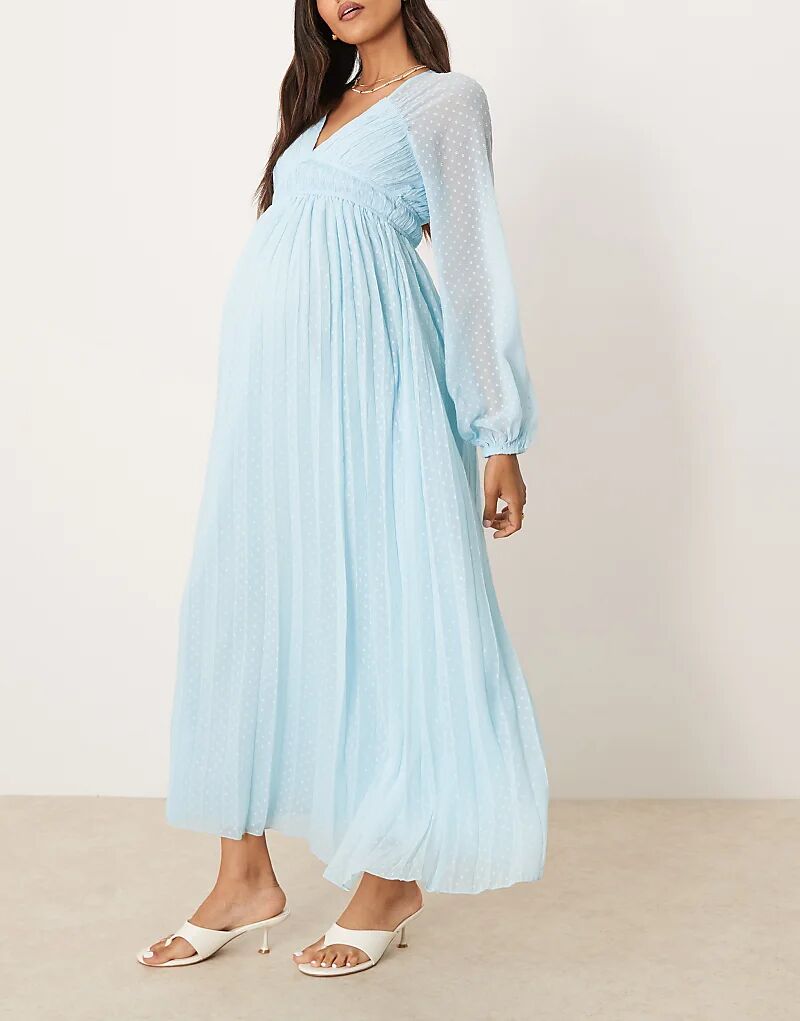 

Платье мидакси для беременных ASOS DESIGN с глубоким декольте, длинными рукавами и складками, пастельно-голубого цвета Asos Maternity