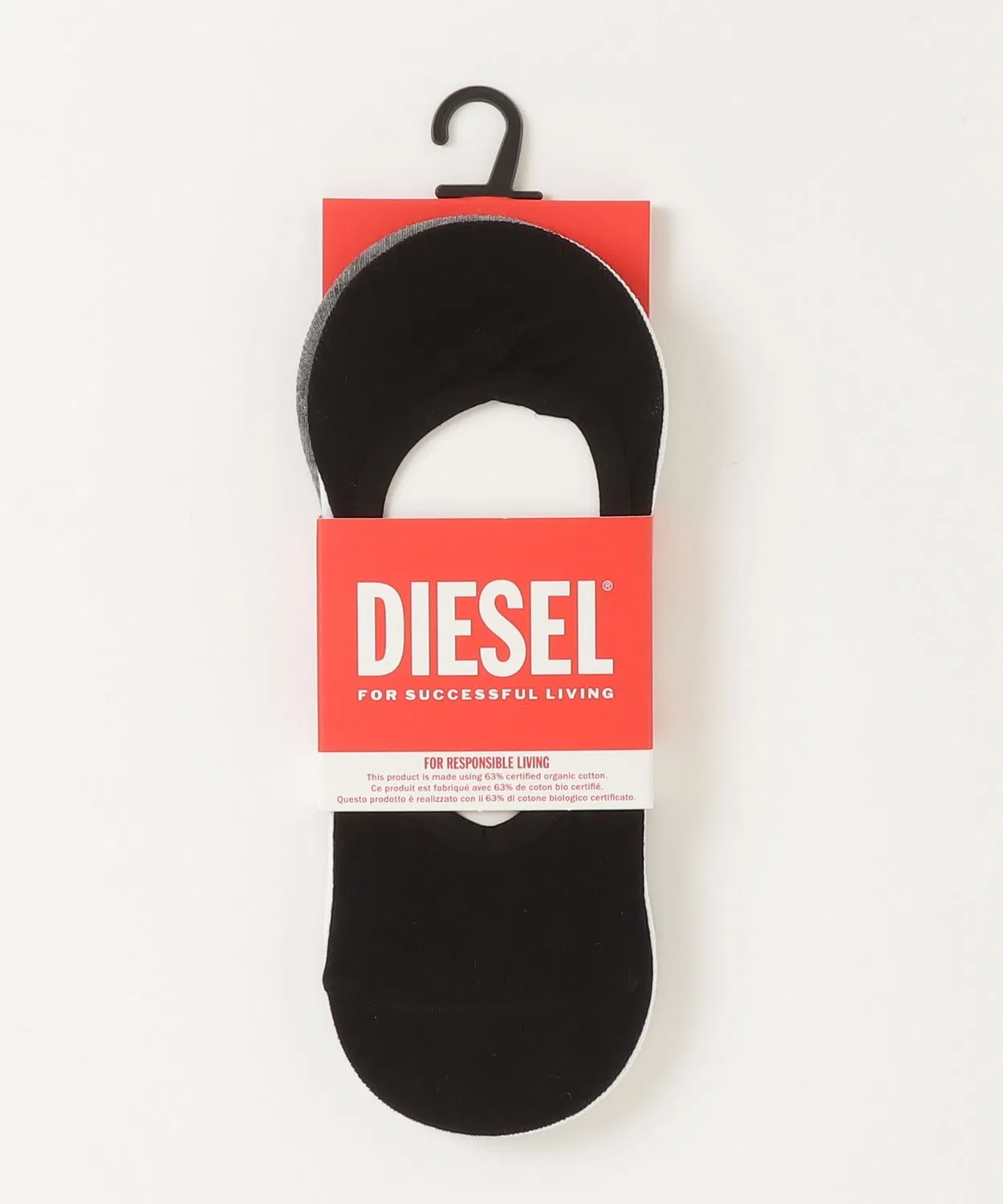 Футкаверы мужские 3 пары Diesel с логотипом, хлопок, черные — фото 4