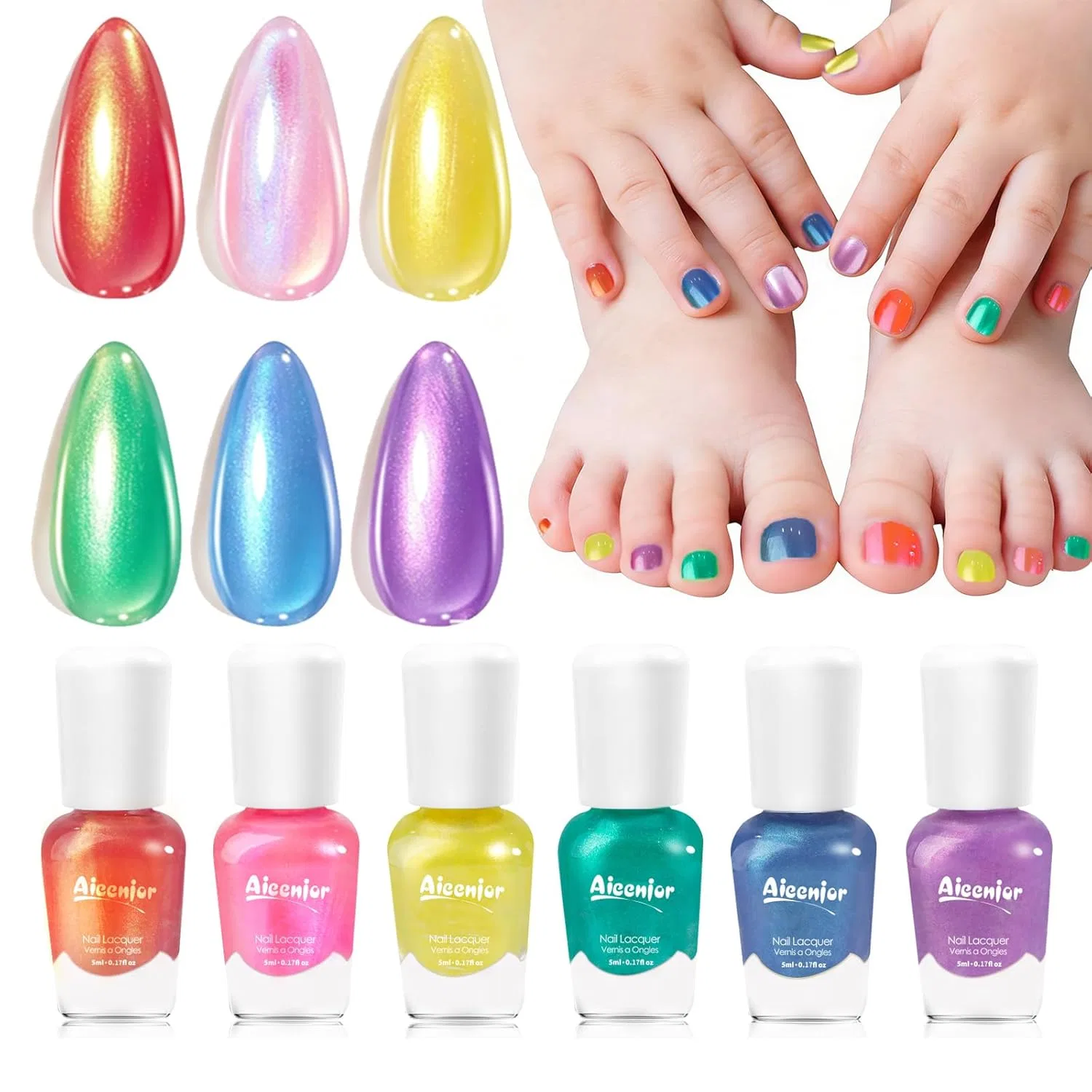 Набор детского лака для ногтей «Русалка» из 6 цветов Aieenjor, Mermaid Set