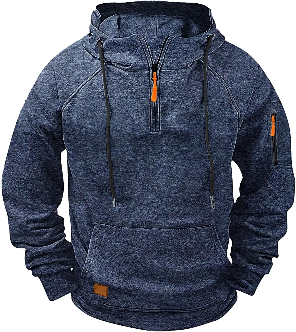 

Мужская худи с карманом и молнией на четверть, длинный рукав, плюс размер