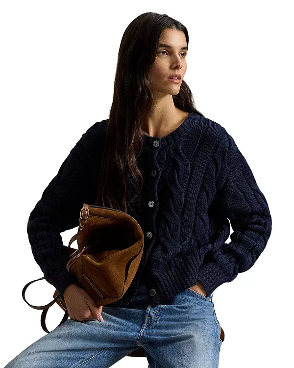 Кардиган с круглым вырезом и косами Ralph Lauren, Blue
