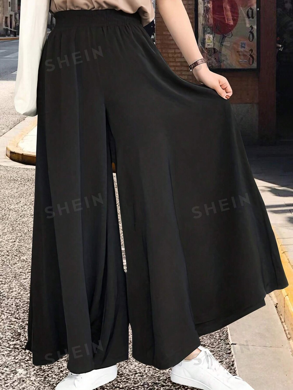 

LUNE Plus Широкие брюки, Однотонные Shein, черный