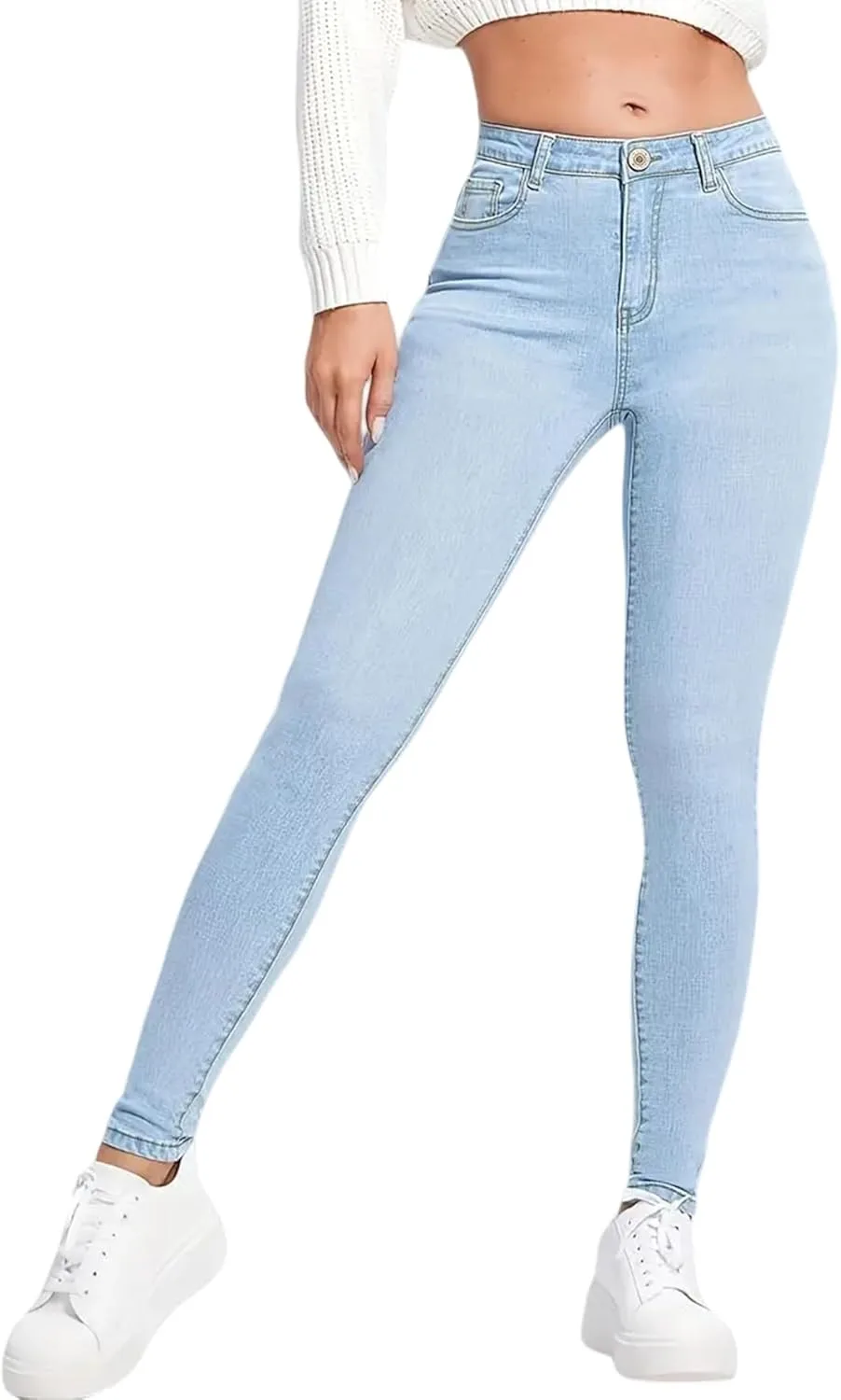 

Женские джинсы скинни с высокой талией и эффектом подтяжки, slim fit, plus size, light blue TimeGofate