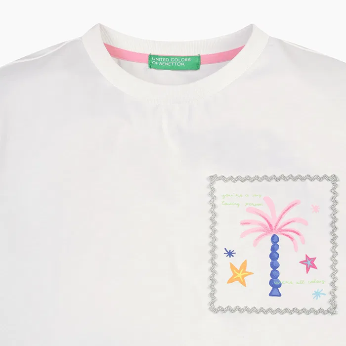 Детская футболка "Палм-Три" цвета айвори от Benetton Kids — фото 3