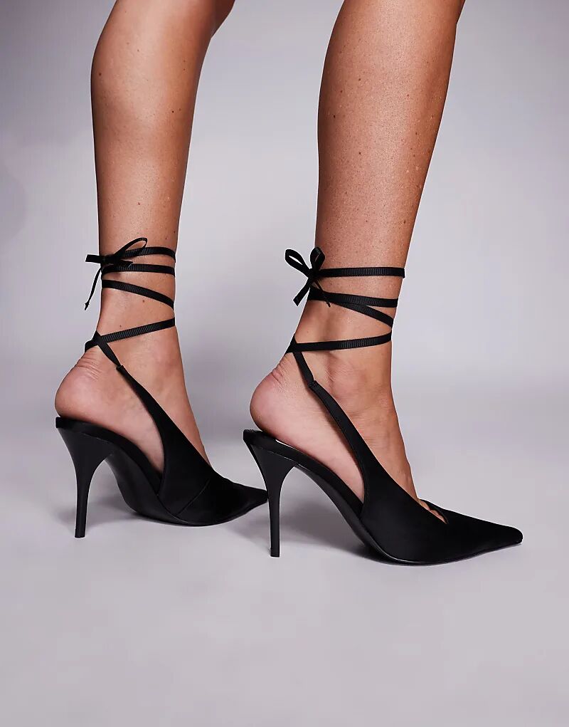 Туфли Pascha с завязками на высоком каблуке из черного атласа ASOS DESIGN — фото 2