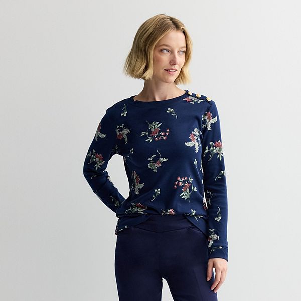 

Свитшот Petite с золотыми пуговицами Croft & Barrow, Navy Open Paisley