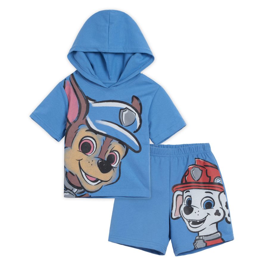 

Детская толстовка с капюшоном и шорты из французской махровой ткани Paw Patrol, Blue, chase / marshall