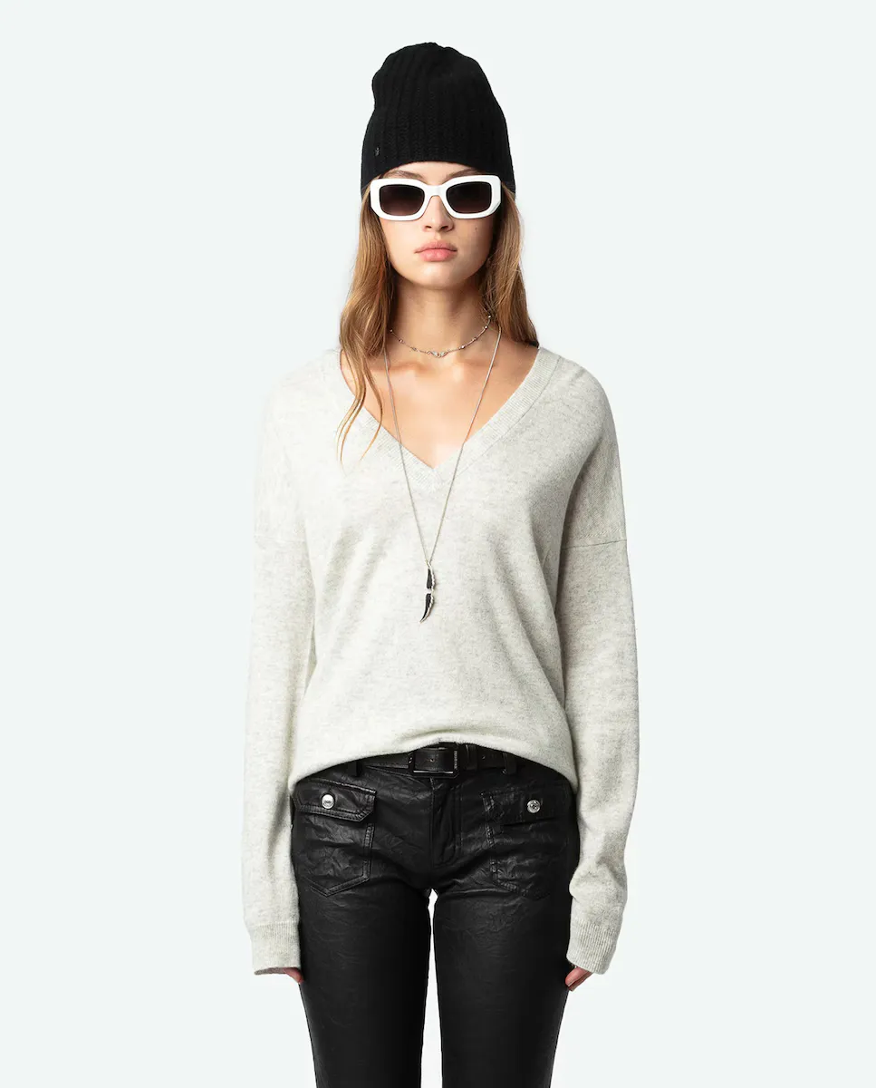 

Женский свитер Vivi Patch из 100% кашемира с V-образным вырезом Zadig & Voltaire, серый