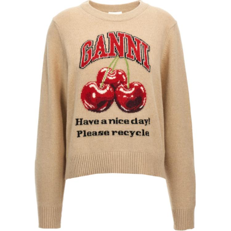 

Джемпер с интарсией вязкой cherry GANNI, бежевый