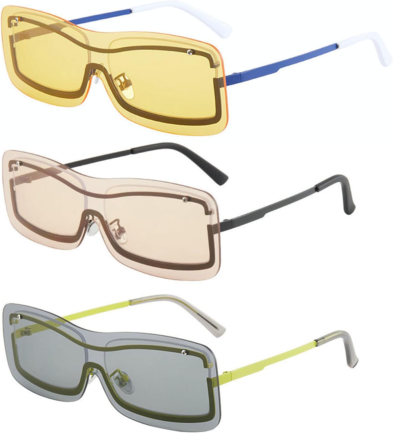 

Солнцезащитные очки Willochra в винтажном стиле, цельные, для женщин и мужчин, без оправы, прямоугольные, с градиентным переходом цвета и защитой от УФ-излучения UV400, 3pcs-gary&champagne &Yellow