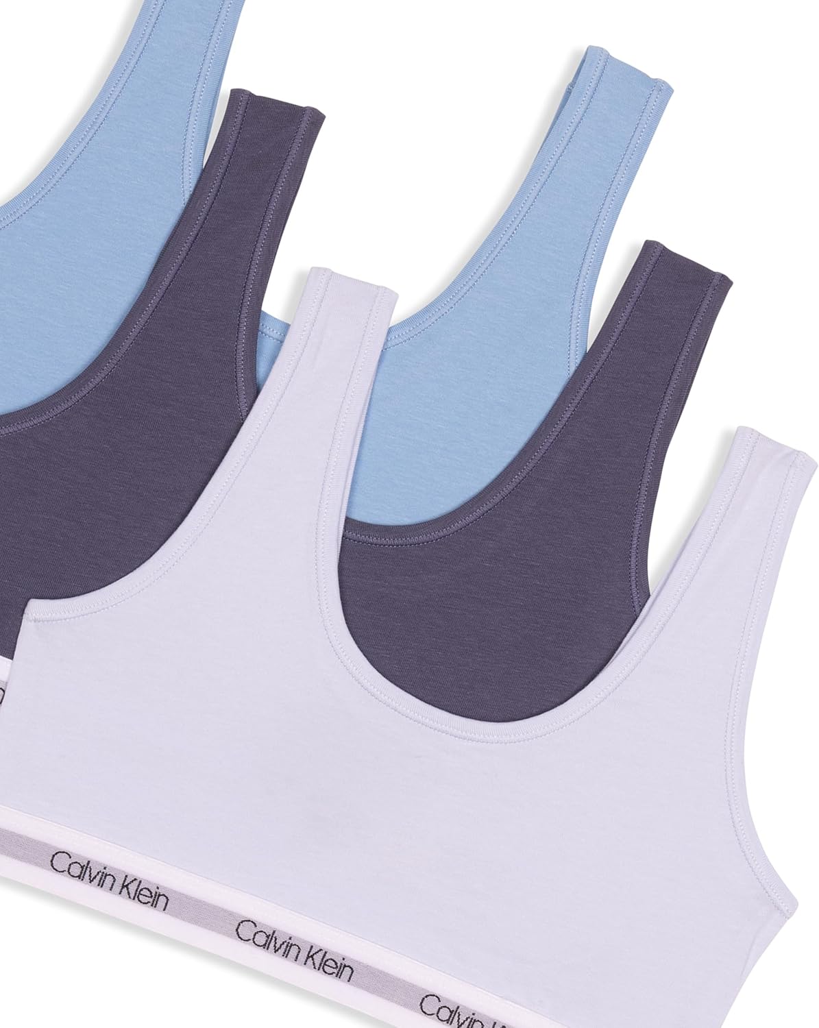 Комплект из 3 бюстгальтеров-бралеттов Calvin Klein Girls Modern Cotton, Halogen Blue/Likeable Blue/Dusk Blue — фото 3