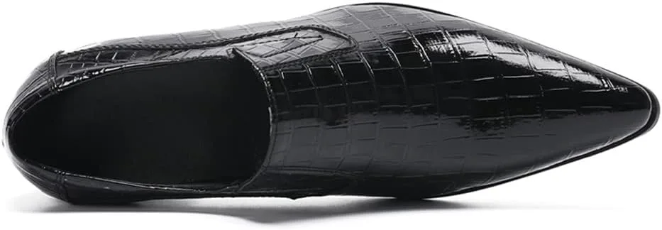 Мокасины Santimon Mens Slip On - Дресс-обувь из натуральной кожи с подкладкой, с потемневшей клетчатой отделкой, повседневные для вечеринок, бизнеса и свадеб, черный — фото 3