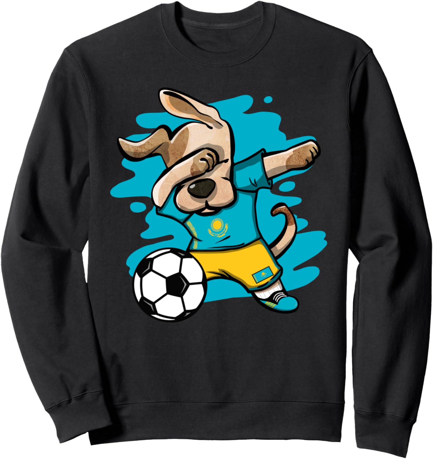 

Милая танцующая собака, футбольная команда Казахстана, флаг Казахстана, любитель спорта, футбольная толстовка Казахстана Teeisle Kazakhstan Football, черный