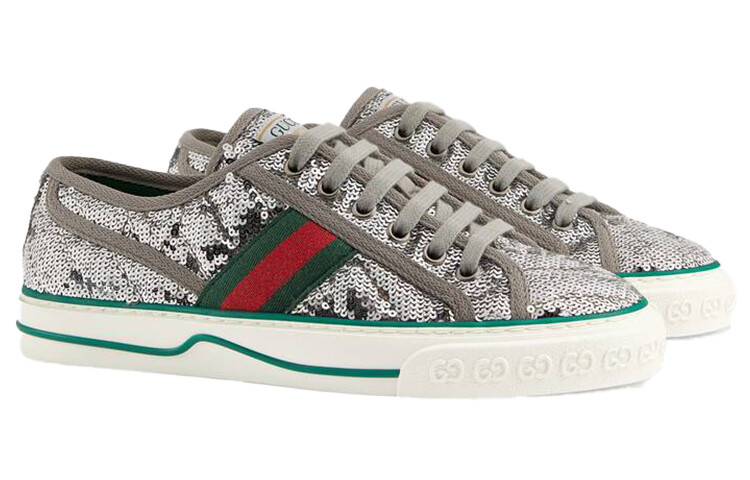 Женские теннисные туфли Gucci, серебристый — фото 2