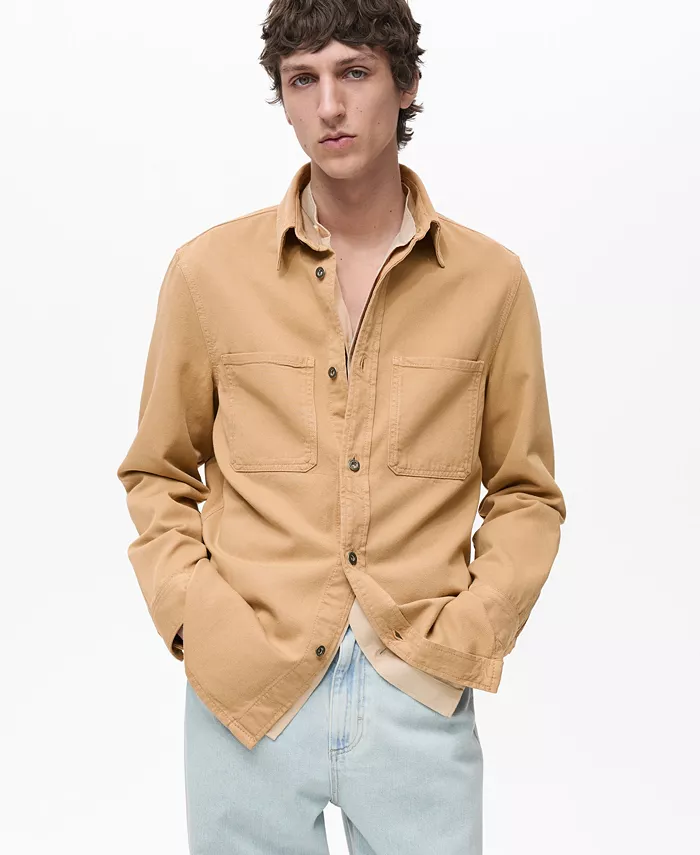 

Мужская рубашка-овершот Regular-Fit из лиоцелла MANGO, коричневый/бежевый