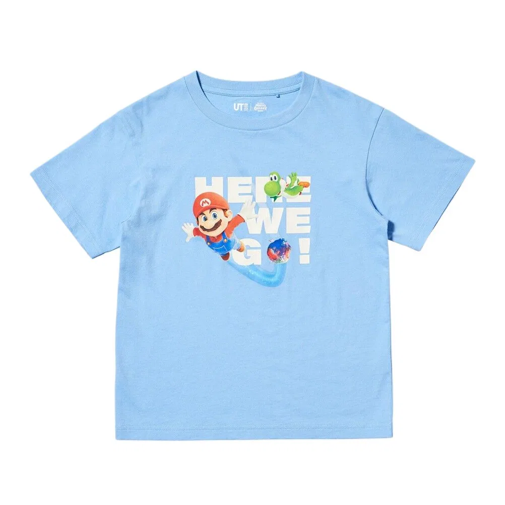 Футболка x Mario Movie для детей UNIQLO, Aqua Blue