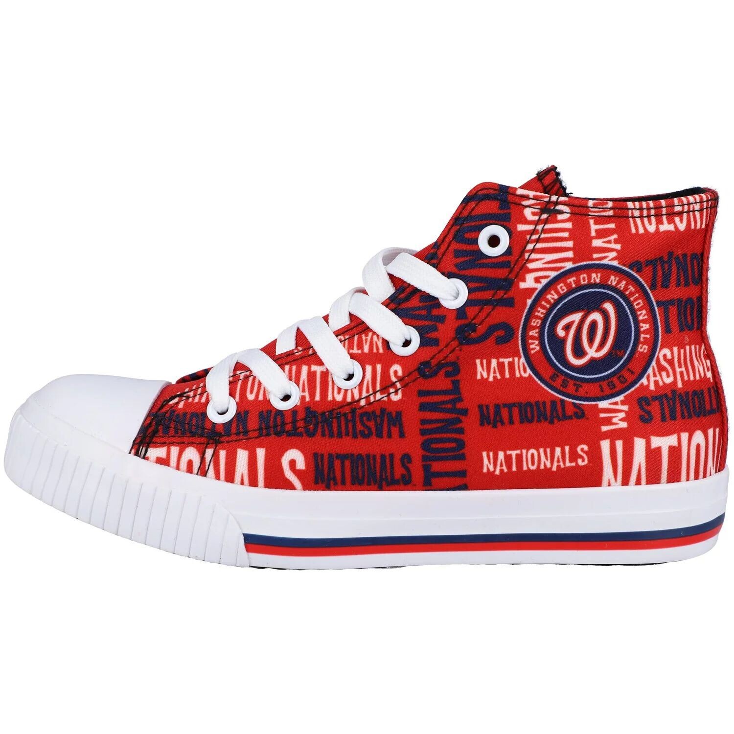 

Молодежные высокие кеды из плотной ткани FOCO Red Washington Nationals с повторяющимся текстом Unbranded