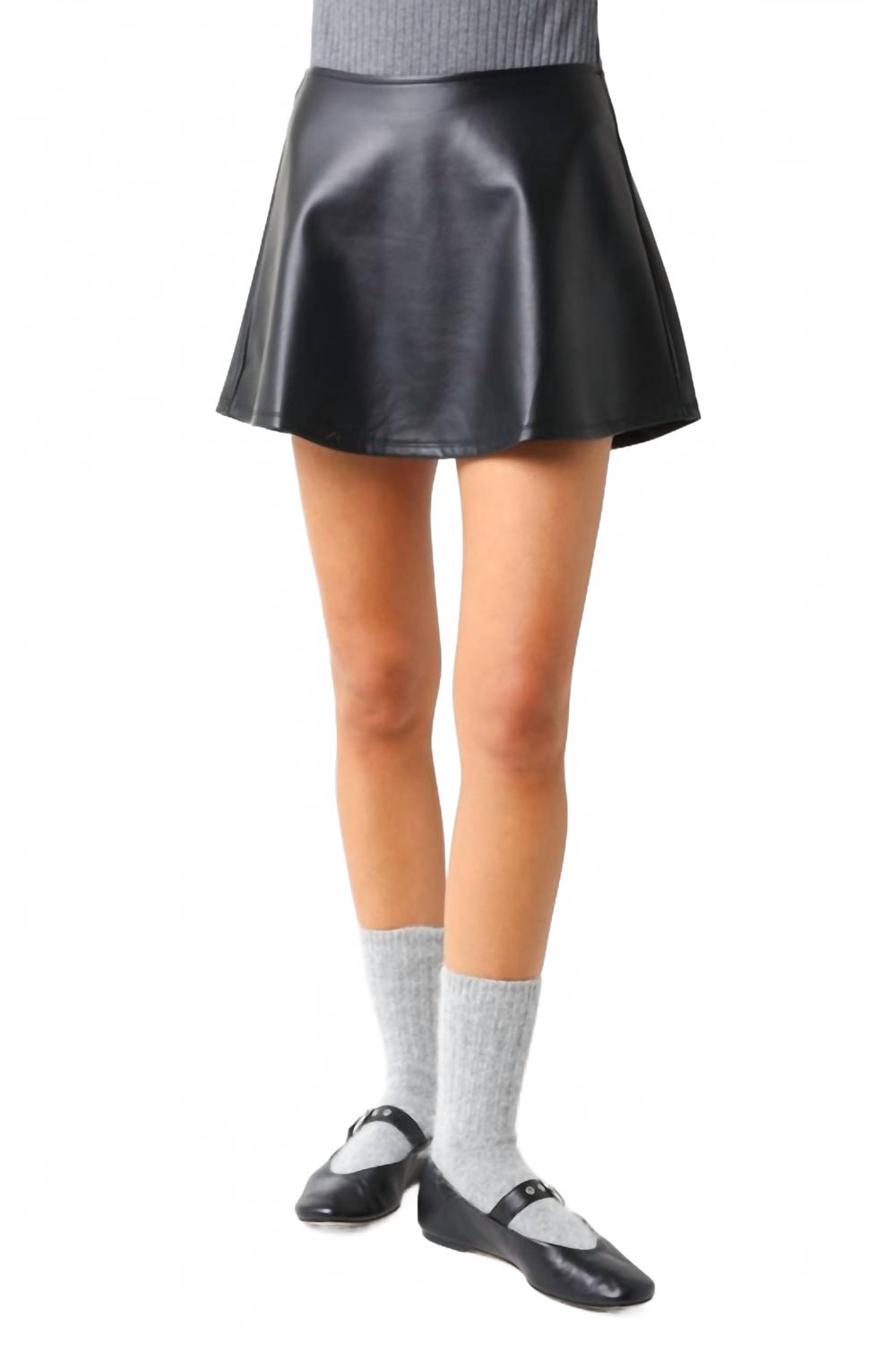 

Мини-юбка А-силуэта из веганской кожи черного цвета Olivaceous, черный